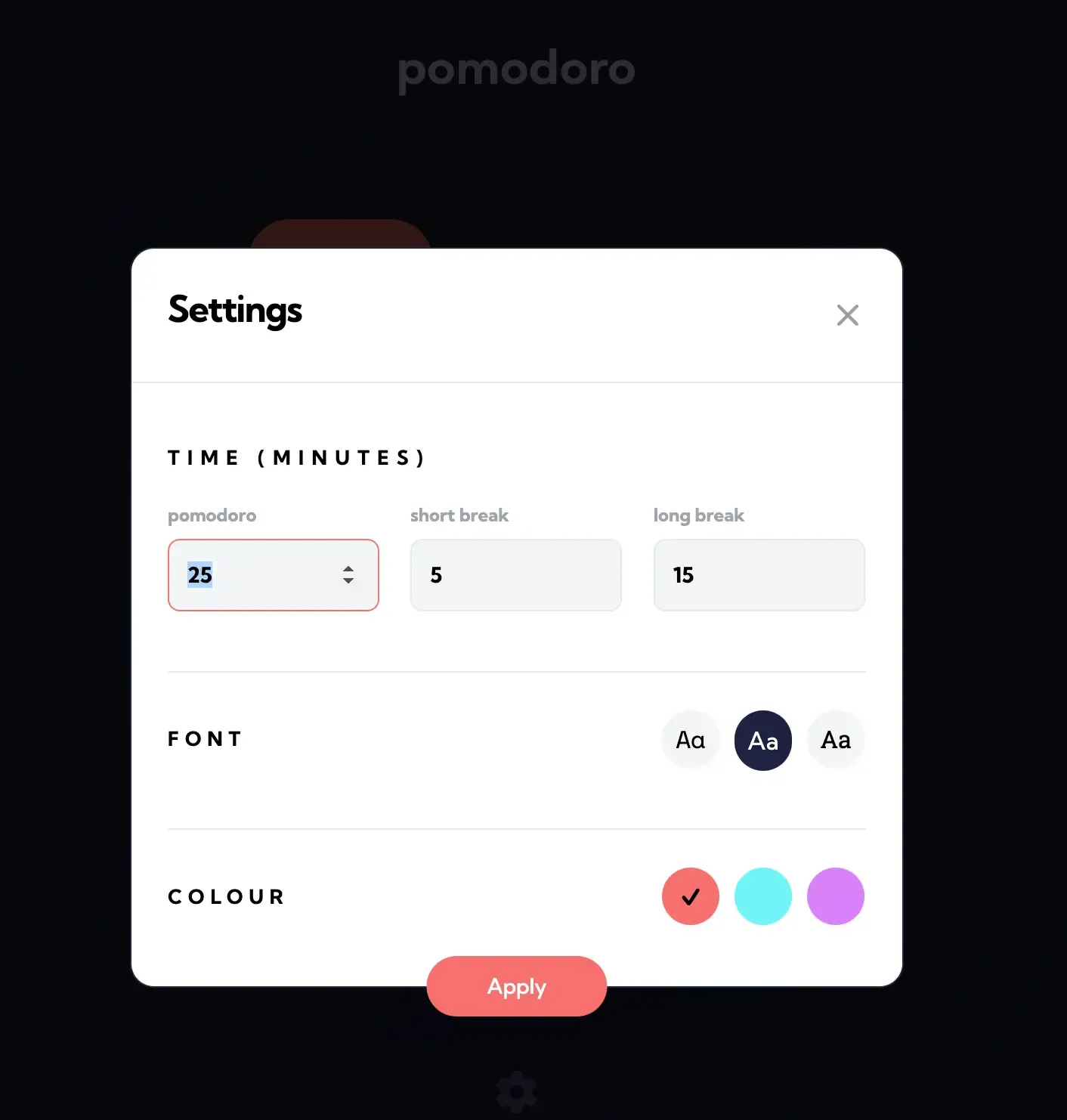 pomodoro menu open.